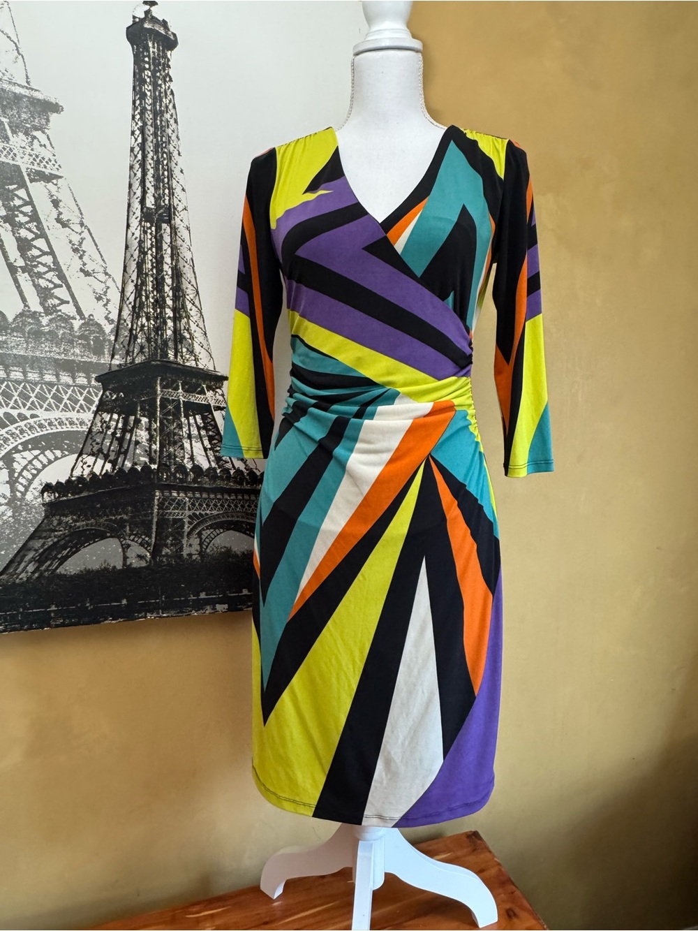 Muse Multicolor Geometric Wrap Midi Dress